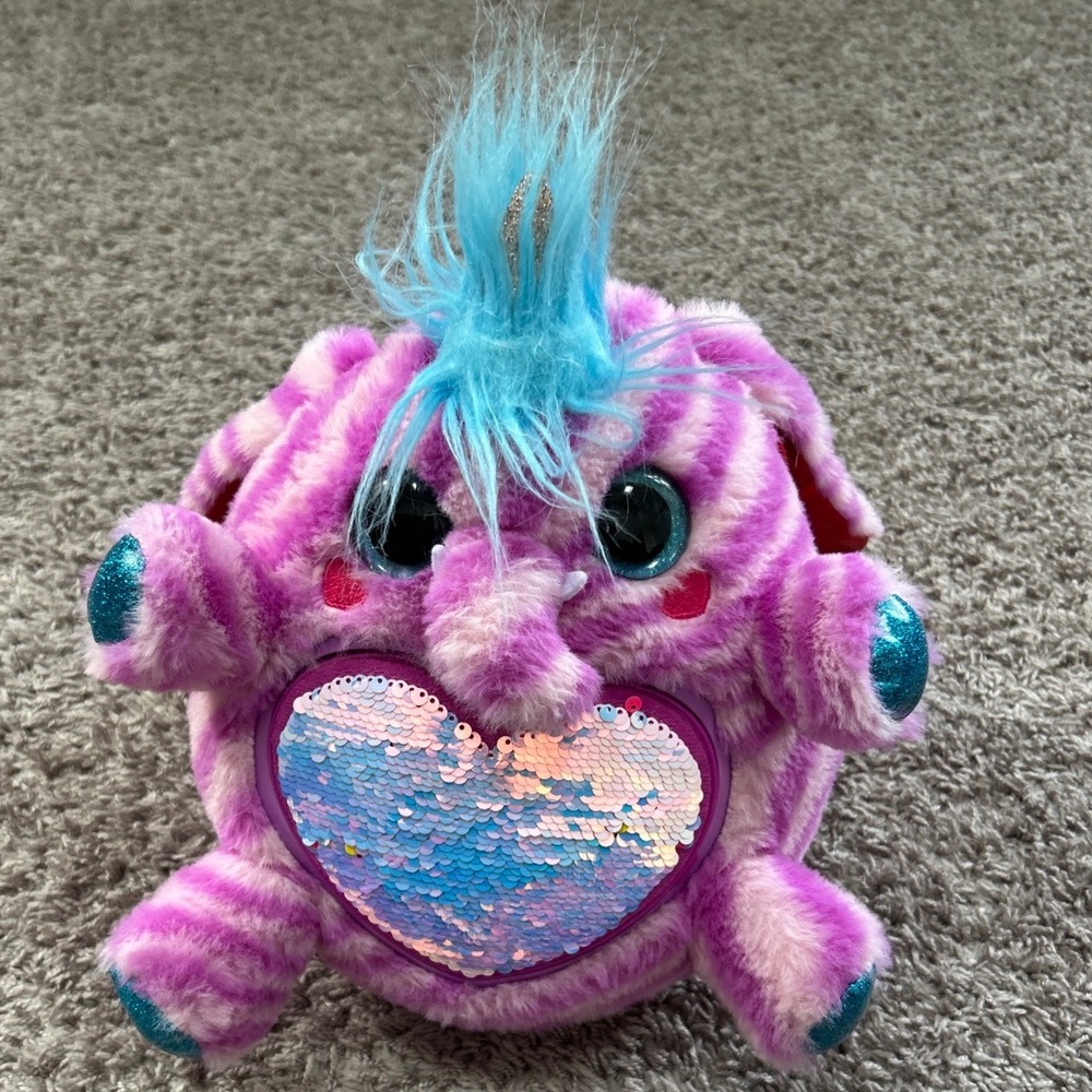 Zuru Rainbocorns Purple Pink Striped Elephant Plush Sequin Heart Surprise Toy